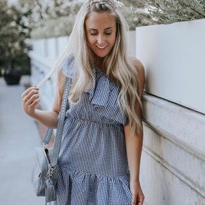 Mink pink gingham one-shoulder dress
